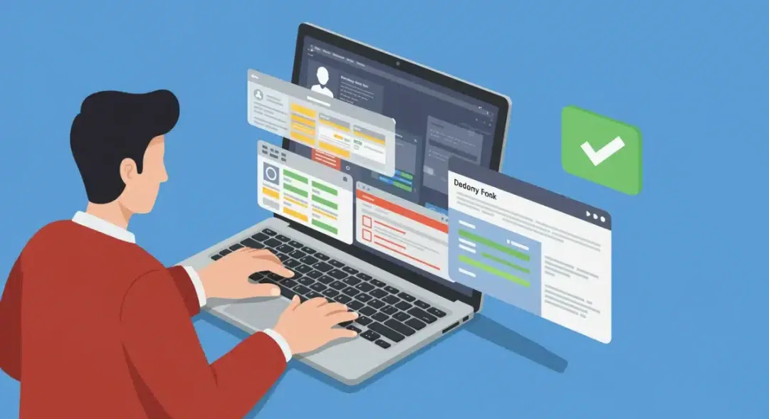 Person efficiently managing projects with a tech tool on a laptop