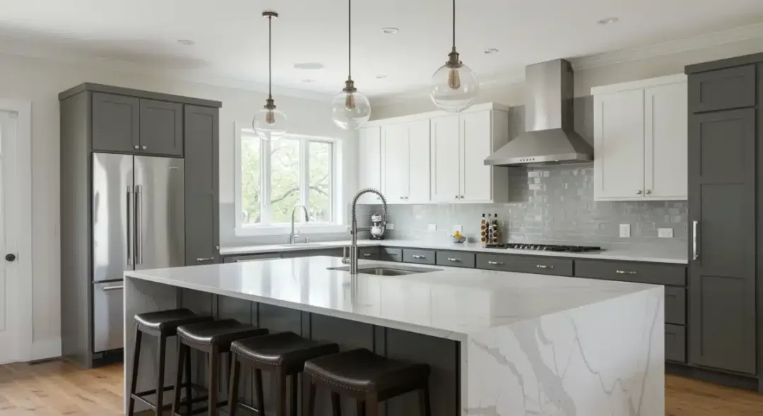 Updated kitchen with modern appliances and quartz countertops