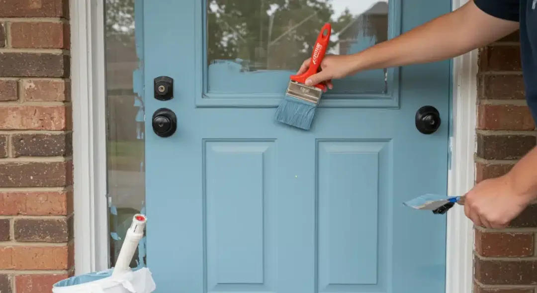 Person painting a front door to enhance home's curb appeal.