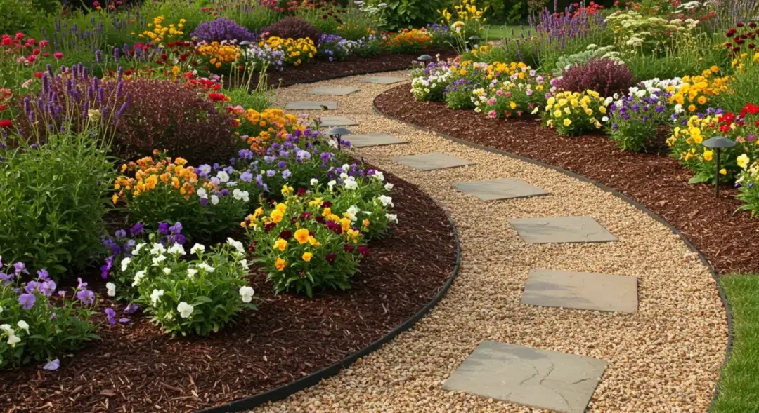 Vibrant flower bed with colorful plants, enhancing garden aesthetics.