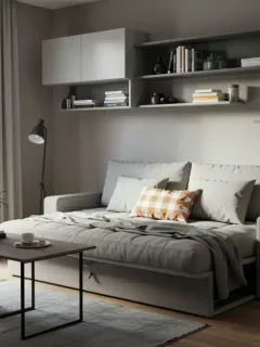 Modern small living room with multi-functional furniture and smart storage