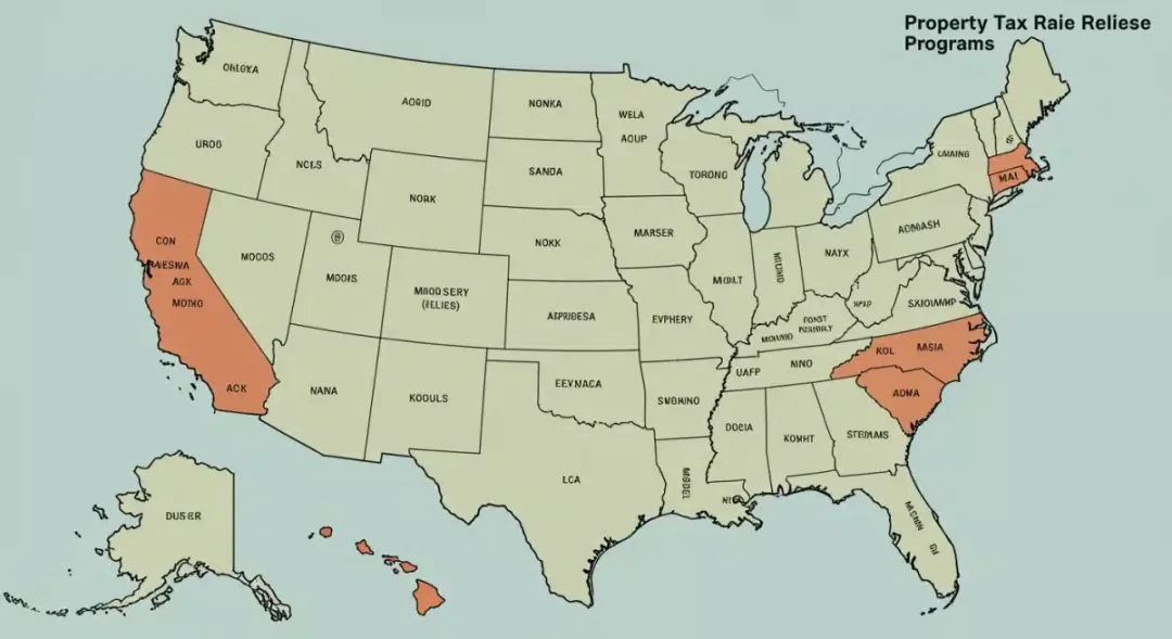 Map of US states highlighting property tax relief programs