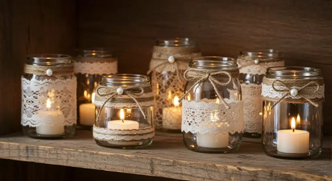 Repurposed glass jar candle holders