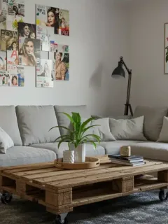Living room with DIY recycled decor items