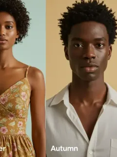 Diverse models demonstrating seasonal color analysis palettes in a modern studio.