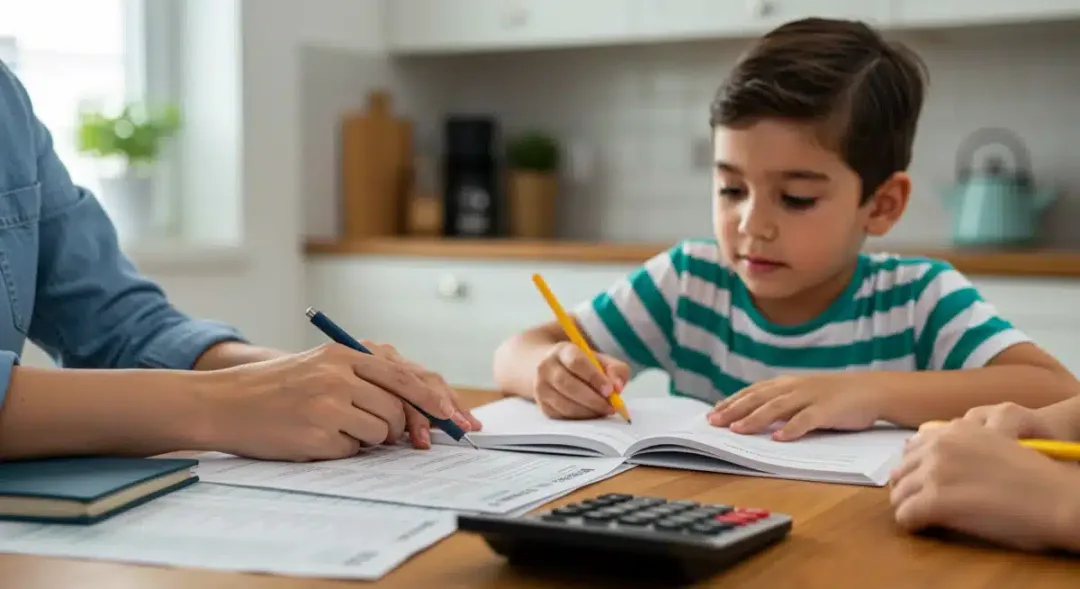 Parent assisting child with homework, symbolizing educational benefits from tax credit.