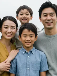 Smiling family standing in front of their home, representing financial relief from Child Tax Credit.