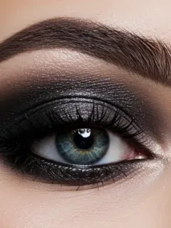 Model showcasing a classic smoky eye makeup look
