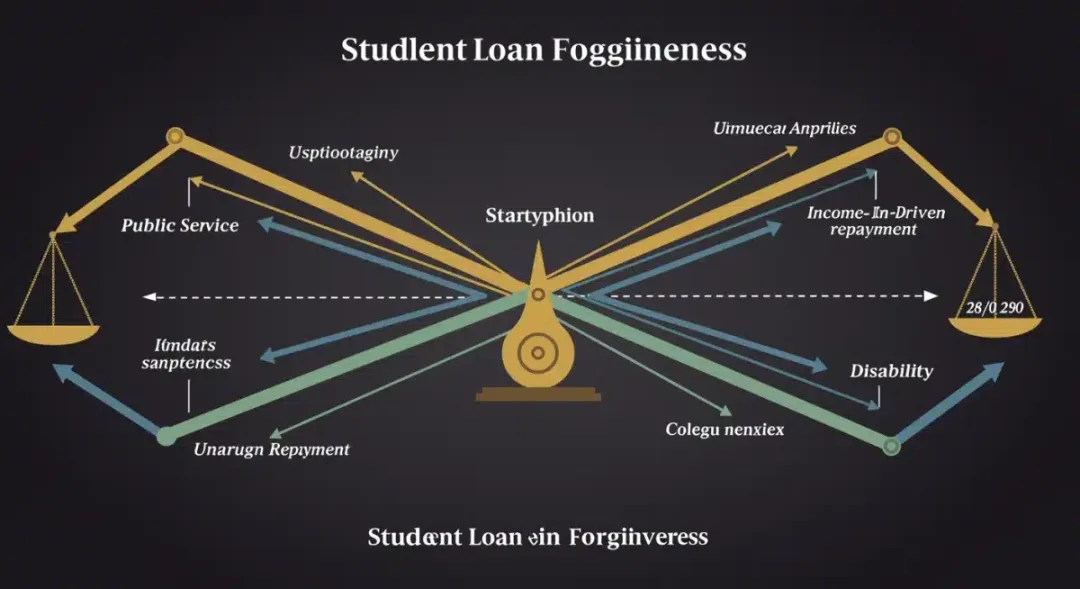 Infographic showing various eligibility pathways for student loan forgiveness