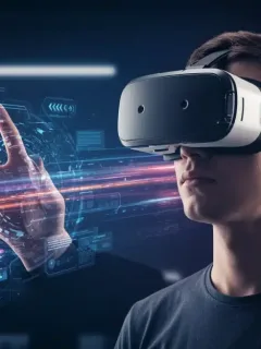 Futuristic gamer experiencing advanced VR headset in 2026