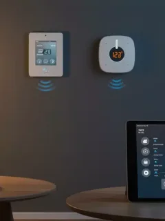 Modern living room with integrated smart home devices