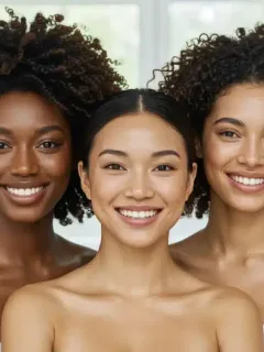 Diverse women with glowing, healthy skin smiling confidently