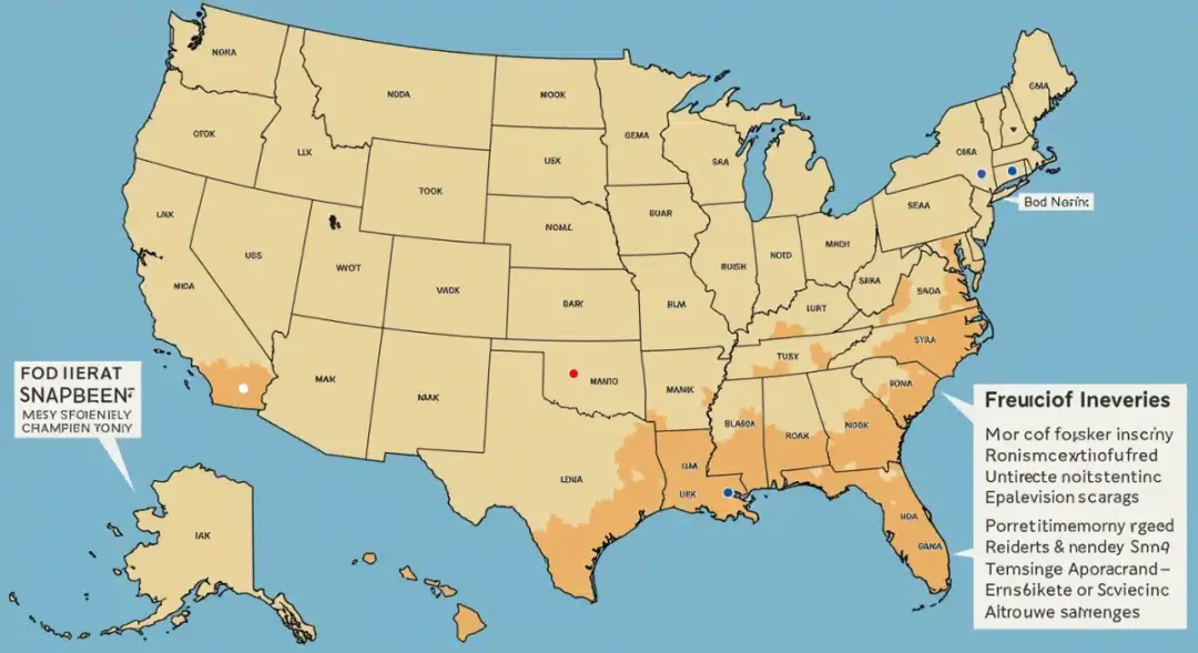 U.S. map showing food insecurity levels and SNAP reliance