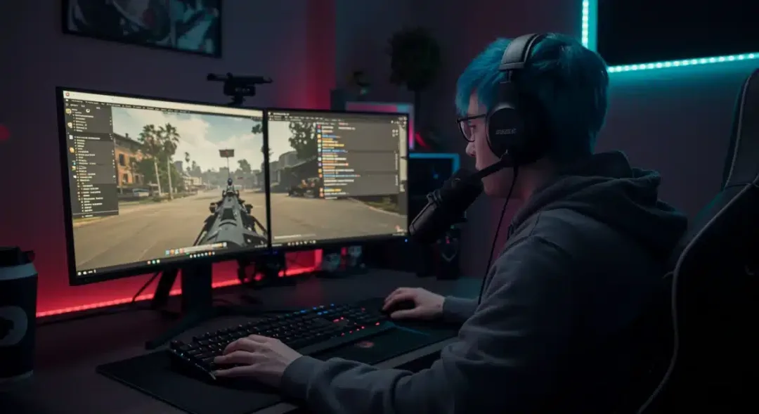 Streamer interacting with live chat during a gaming session on Twitch.