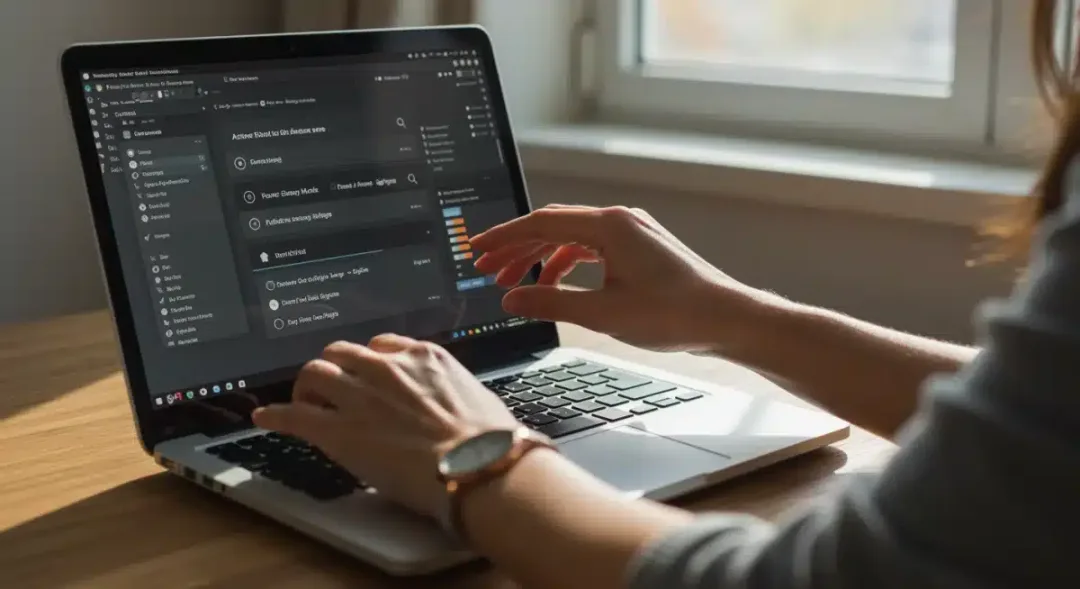 Hands adjusting laptop power settings to optimize battery usage.