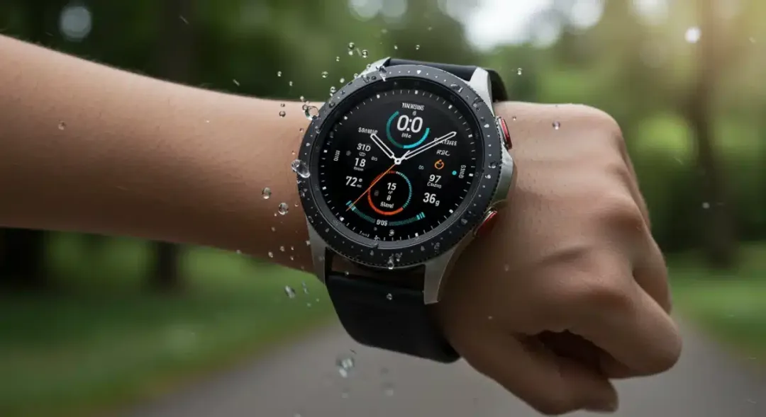 Samsung Galaxy Watch 9 tracking outdoor workout, displaying fitness metrics