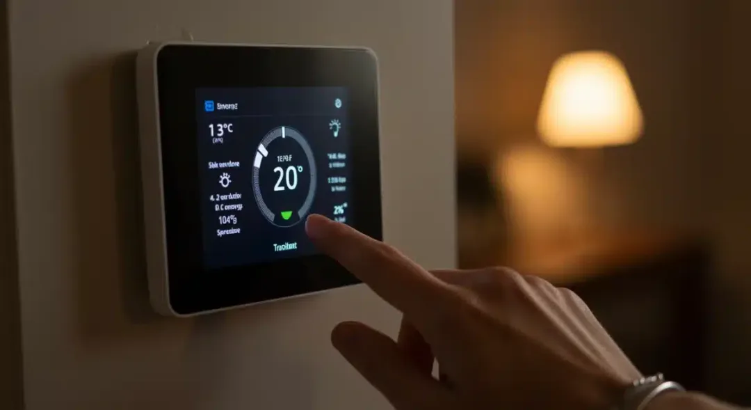 Hand adjusting a smart thermostat for optimal energy savings