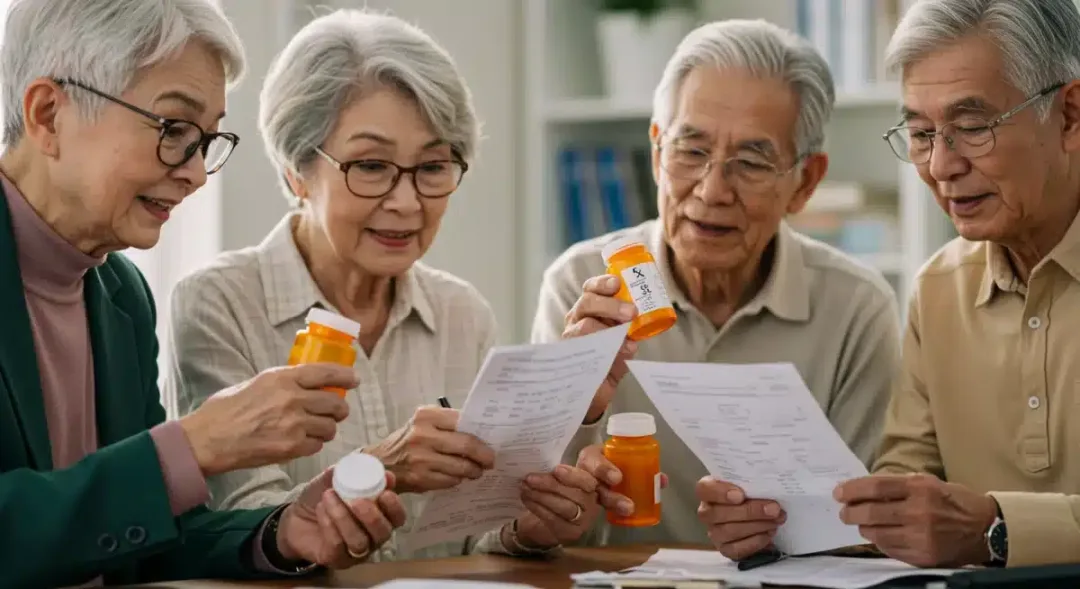 Senior citizens reviewing prescription costs, symbolizing Medicare drug price savings