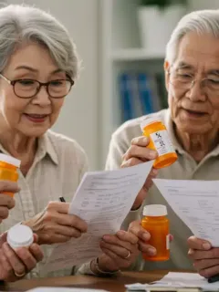Senior citizens reviewing prescription costs, symbolizing Medicare drug price savings