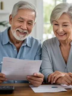Senior couple reviewing Medicare Part D documents, symbolizing potential savings in 2026.