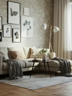 Modern rental living room with temporary decor