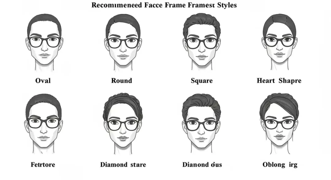 Illustration matching eyeglass frame styles to different face shapes