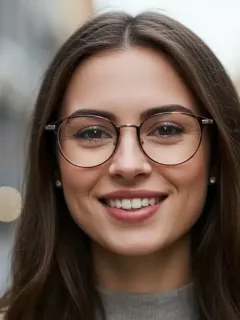 Woman with trendy eyeglasses, showcasing modern eyewear fashion