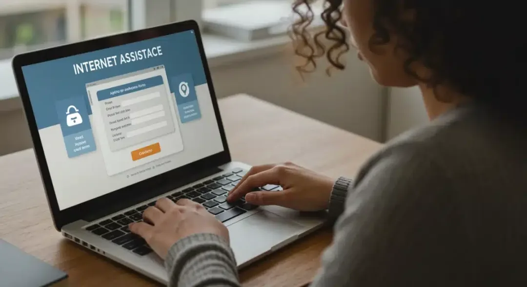 Person applying for internet assistance online