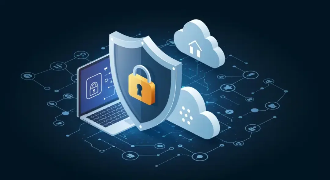 Cybersecurity shield protecting devices from tech support scams