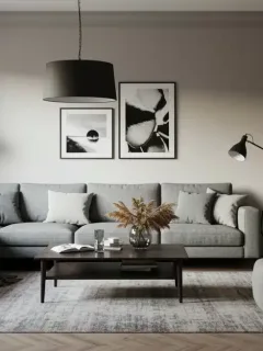 Modern living room with natural light and stylish decor after home improvements
