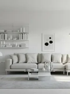 Bright organized living room with decluttered surfaces and modern home organization