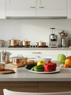 Organized modern kitchen with time-saving appliances on countertop