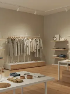 Sustainable fashion boutique display with eco-friendly clothing