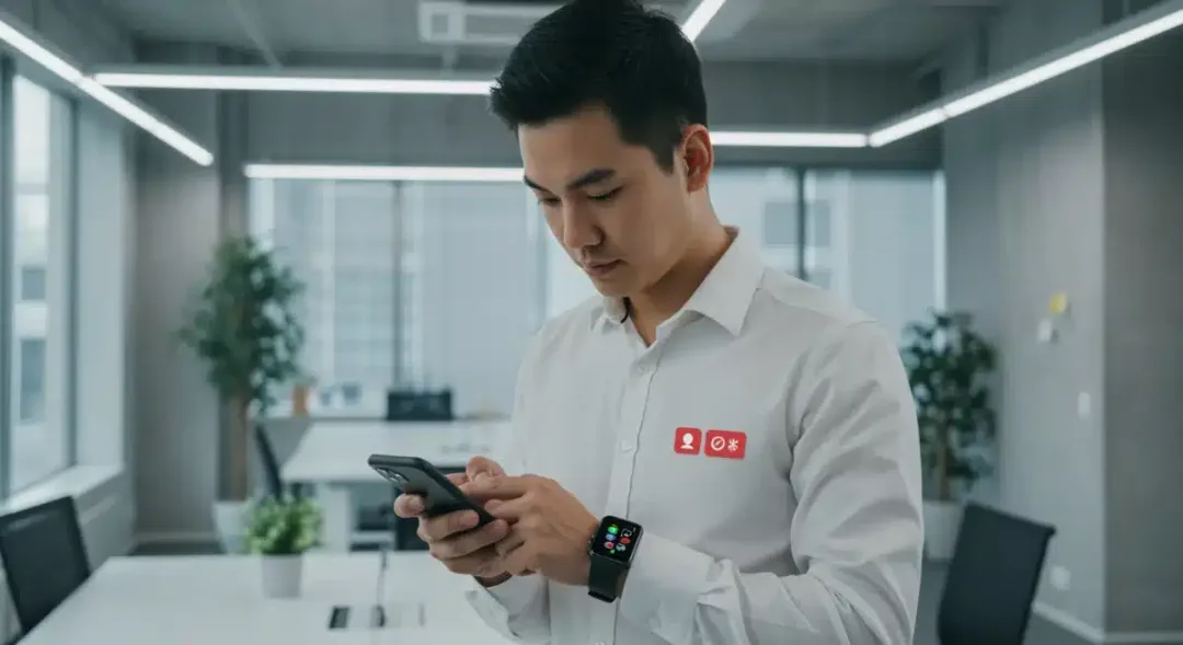 Person wearing smartwatch checking notifications outdoors